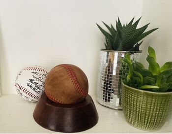 Leather Baseball With Wooden Stand, 2 of 9