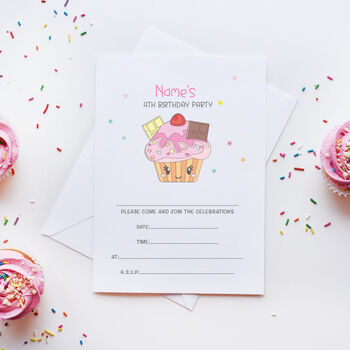 10 Strawberry Star Cupcake Party Invitations, 3 of 3