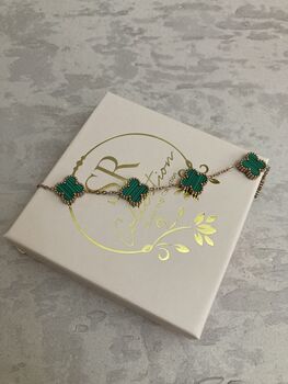 Rose Gold Green Clover Bracelet, 6 of 6
