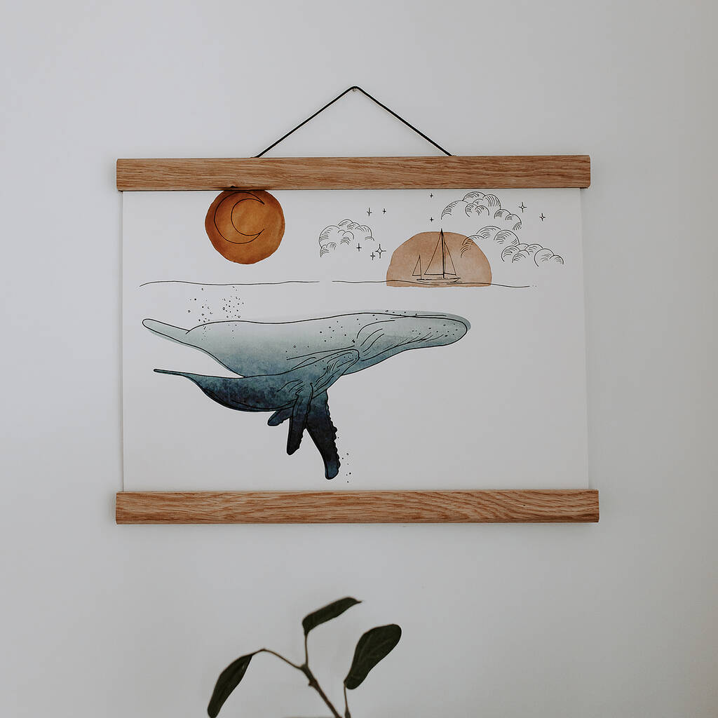 Mother And Baby Calf Whale In Night Ocean Print, 1 of 5