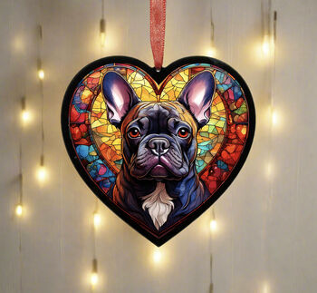 French Bulldog Stained Glass Effect Heart Suncatcher, 3 of 7