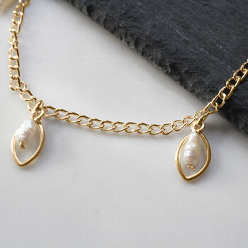 Pearl And Leaf Charm Bracelet In Silver Or 9ct Gold, 3 of 5