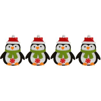 Set Of Four Christmas Penguin Felt Napkin Rings, 2 of 4