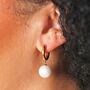Gold Stainless Steel Large Pearl Drop Huggie Hoop Earrings, thumbnail 2 of 4