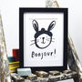 'Bonjour' Rabbit Print, thumbnail 1 of 5