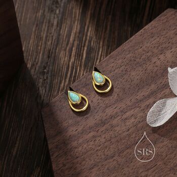 Aqua Green Opal Droplet Stud Earrings Sterling Silver, 6 of 10