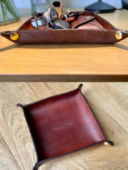 Personalised Leather Desk Valet Tray, Spanish Brown, 12 of 12