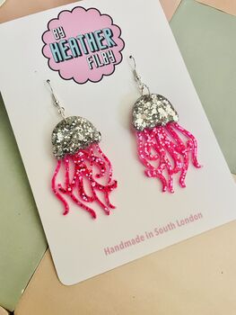 Jellyfish Glitter Resin Earrings / Fun Statement Earrings / Gift For Under The Sea And Ocean Lovers, 3 of 12