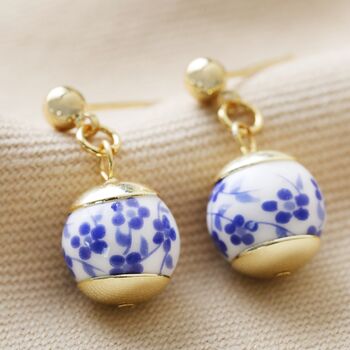 Blue Willow Stud Drop Earrings In Gold Plating, 2 of 3