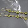 Long Green Peridot Earrings: Gold Plated Silver, thumbnail 4 of 5