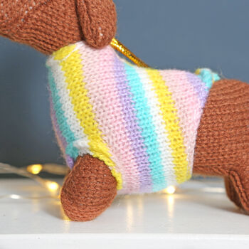 Dachshund In Pastel Jumper Christmas Tree Decoration, 4 of 4