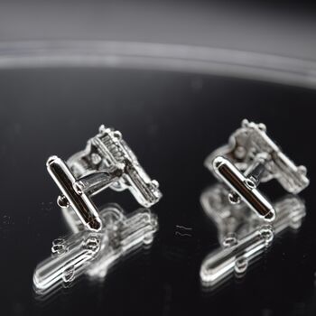 Silver Gun Cufflinks Men Gift 316 L Stainless Steel Bold Statement Accessory, 2 of 4