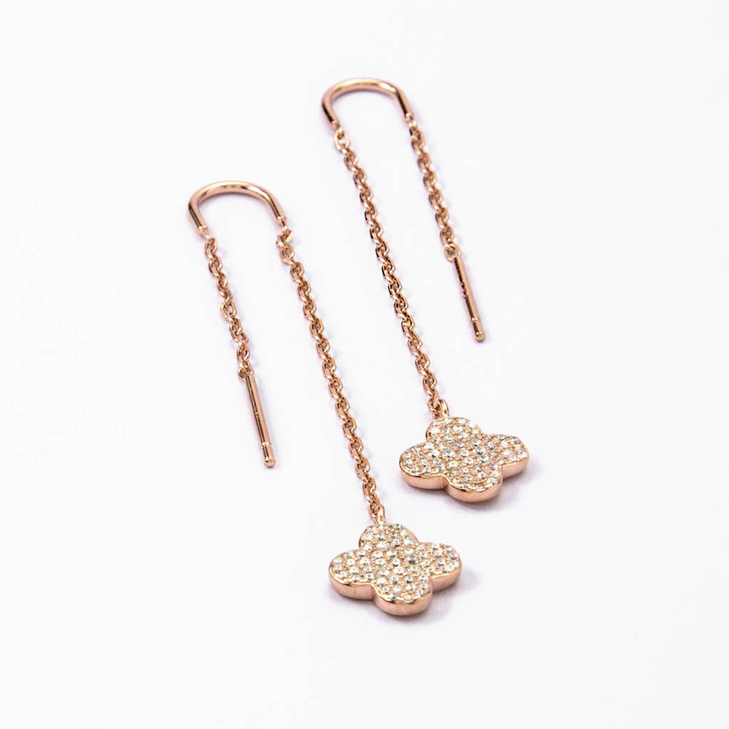 Sterling Silver Pavé Flower Threader Earrings By Martha Jackson