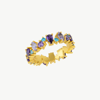 Textured Amethyst Color Floral Gold Ring, 2 of 9