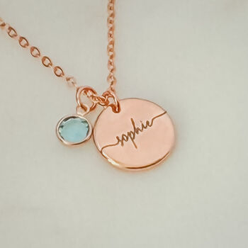 Rose Gold Plated Engraved Name And Birthstone Necklace, 2 of 6