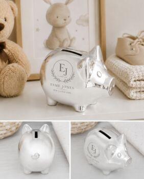Personalised Monogram Silver Plated Piggy Bank, 2 of 3