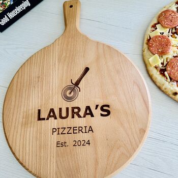 Personalised Round Wooden Pizza Board, 6 of 9