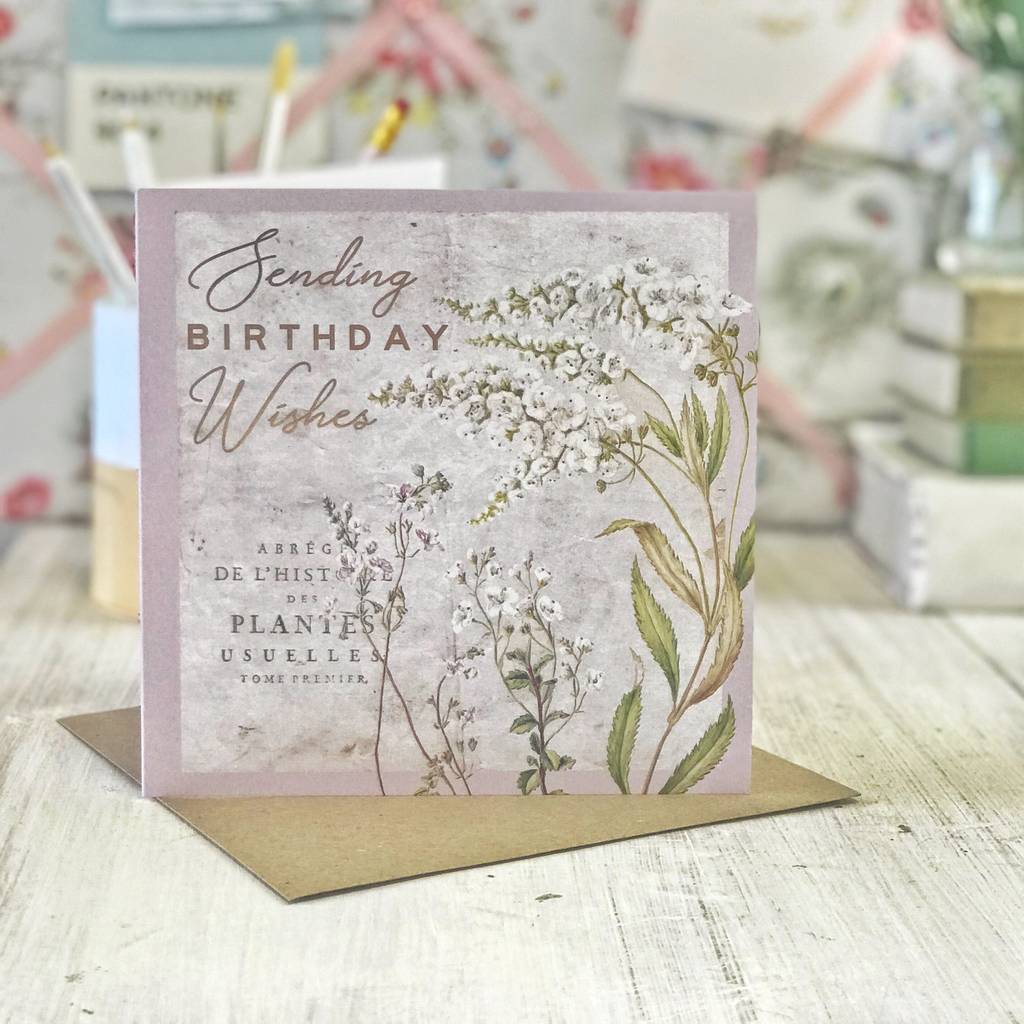 birthday wishes vintage botanical gold greeting card by lucy ledger designs | notonthehighstreet.com