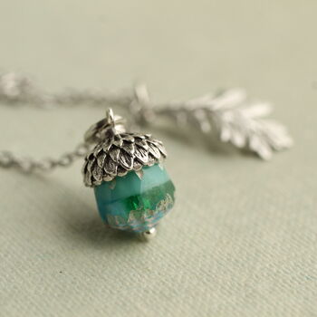 Silver Peacock Blue Acorn Necklace, 3 of 8