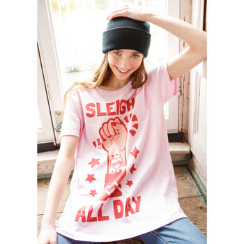 Sleigh All Day Women's Christmas T Shirt, 3 of 8
