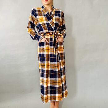 Dressing Gown In Check Brushed Cotton, 4 of 12