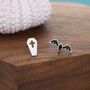 Mismatched Coffin And Bat Stud Earrings In Sterling Silver, thumbnail 1 of 12