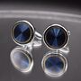 Silver Blue Cufflinks Round Luxury Gift, thumbnail 3 of 5