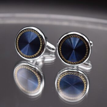 Silver Blue Cufflinks Round Luxury Gift, 3 of 5