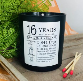 Personalised Wax Anniversary 16 Years Counting Candle, 4 of 11