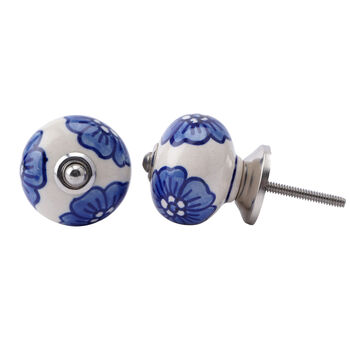 Set Of Two Ceramic Blue Flowered Drawer Pulls, 2 of 2
