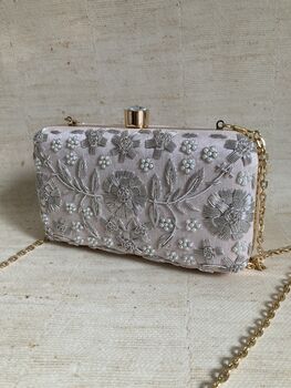 Pale Pink Floral Embroidered Clutch Bag, 8 of 10