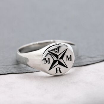 Nautical Compass Family Initials Signet Ring, 2 of 9