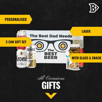 Premium Beer 'Best Dad' Gift Set With Glass And Snack Five Cans, 2 of 4