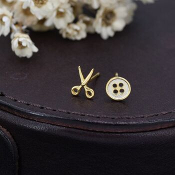 Mismatched Scissors And Button Stud Earrings, 7 of 12