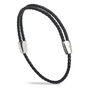 Mens Black Adjustable Leather Bracelet With Silver Accents, thumbnail 2 of 2