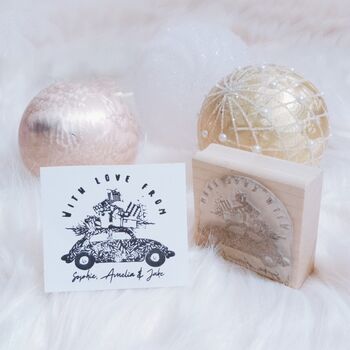 Christmas Retro Personalised Gift Wrapping Rubber Stamp, 3 of 6