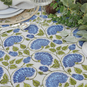 Willowwood Moss Floral Block Printed Tablecloth, 3 of 8