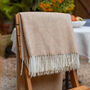 Luxury 100% Shetland Wool Herringbone Blanket Beige, thumbnail 1 of 3
