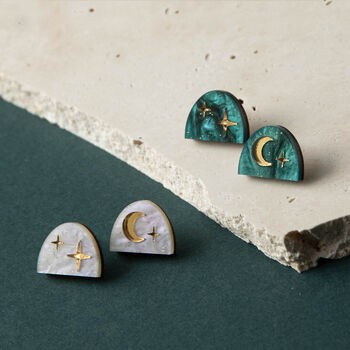 Moon Rising Arc Stud Sparkly Earrings, 2 of 6