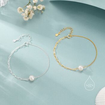 Sterling Silver Mixed Chain Freshwater Pearl Bracelet, 3 of 12