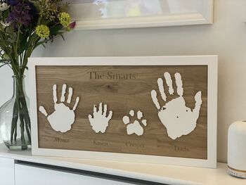 Personalised Family Handprints Solid Oak Wall Hanging, 9 of 12
