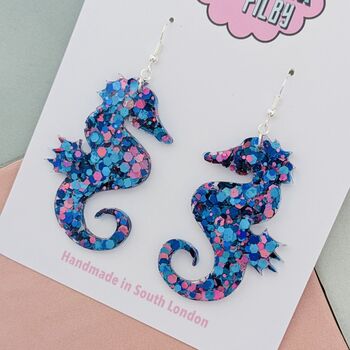 Large Seahorse Glitter Resin Earrings, 6 of 8