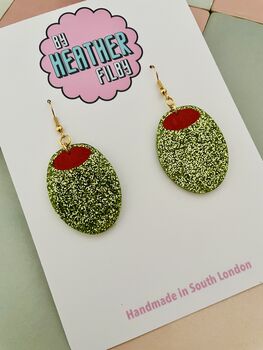 Olive Glitter Resin Earrings, 3 of 4