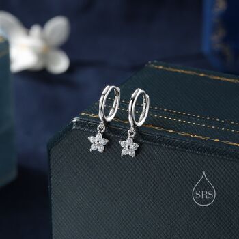 Extra Tiny Cz Flower Huggie Hoop Earrings, 2 of 11