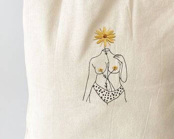 'She Is Beauty' Floral Female Embroidery Tote Bag Kit, 2 of 4
