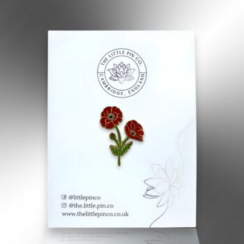 Small Red Poppy Flower Hard Enamel Pin, 5 of 9