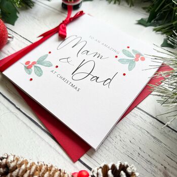 Mum And Dad Mistletoe Christmas Card, Customisable, 4 of 5