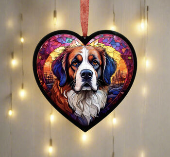 St Bernard Stained Glass Effect Heart Suncatcher, 2 of 5
