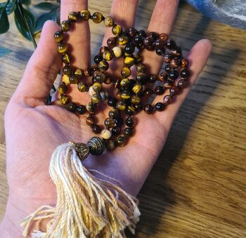 Tigers Eye Crystal Mala Bead Necklace With Tassel, 8 of 11