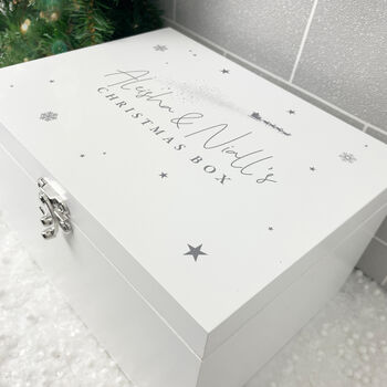Personalised White Wooden Couples Christmas Eve Box Three Sizes 22cm | 27cm | 30cm, 2 of 8